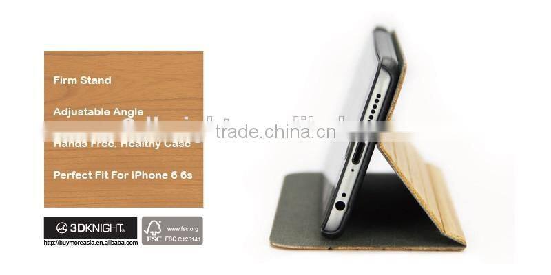 For iPhone 6s Real Bamboo Wood Flip Stand Case, Blank Hard Back Hand-made Wooden Covers for iPhone Wood Case