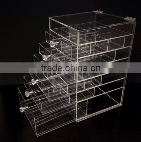 Clear countertop plexiglass cosmetic display showcase acrylic 5 drawers clear makeup organizer