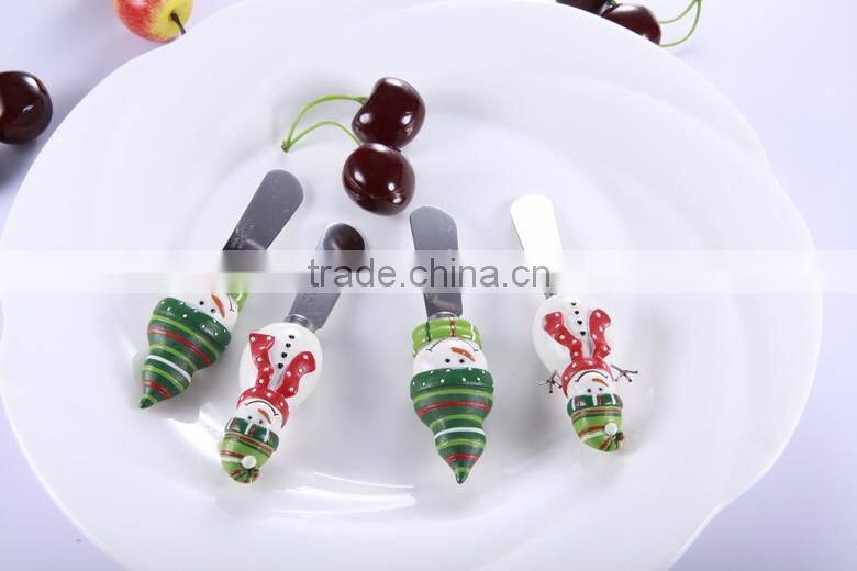 Top quality Snow man design Christmas products butter knife with polyresin head