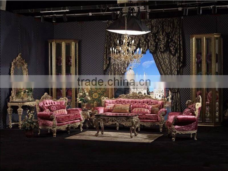 2017 Fancy Top Grain Genuine Leather Living Room Furniture Sofa Set/Spanish Style Hand Carved Living Room Sofa (MOQ=1 Set)