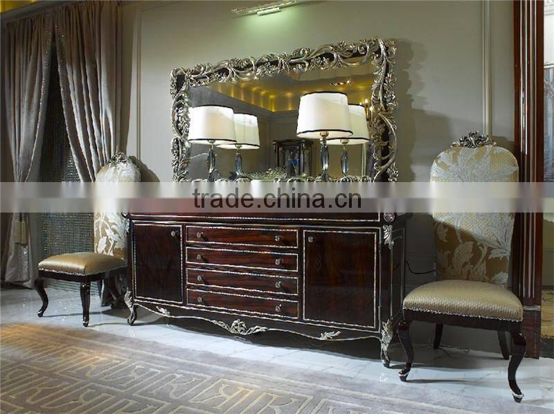 Exquisite Trim Rectangle Long Dining Table and Chair Set, Regancy Dining Table Set with High Back Chair