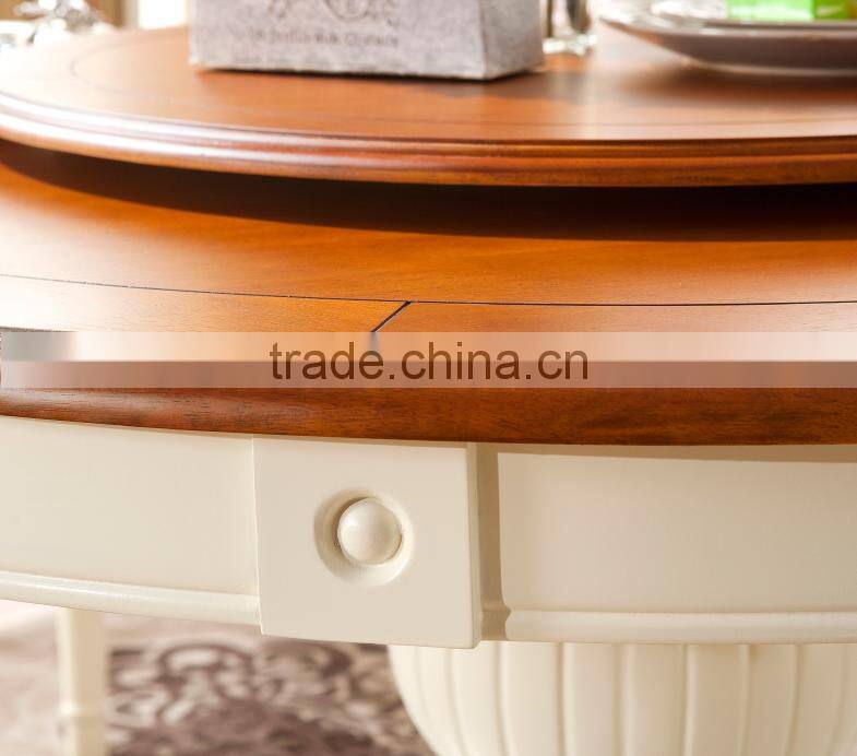 Fresh Mediterranean style solid wood white dinding room round dining table set