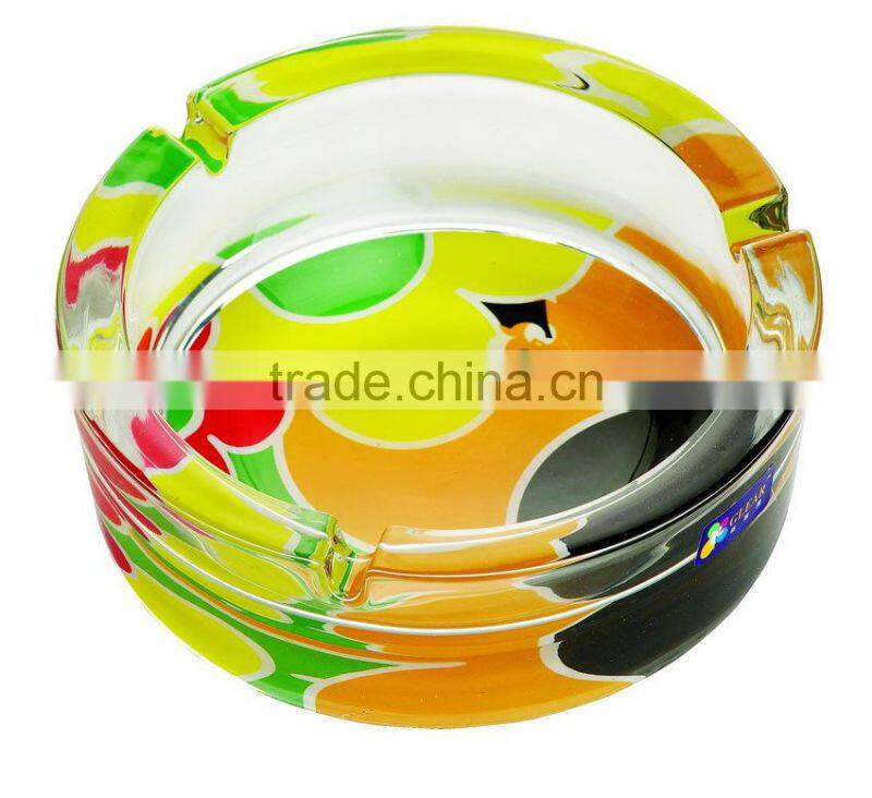 Glass ashtray with decal on bottom,high quality glass ashtray