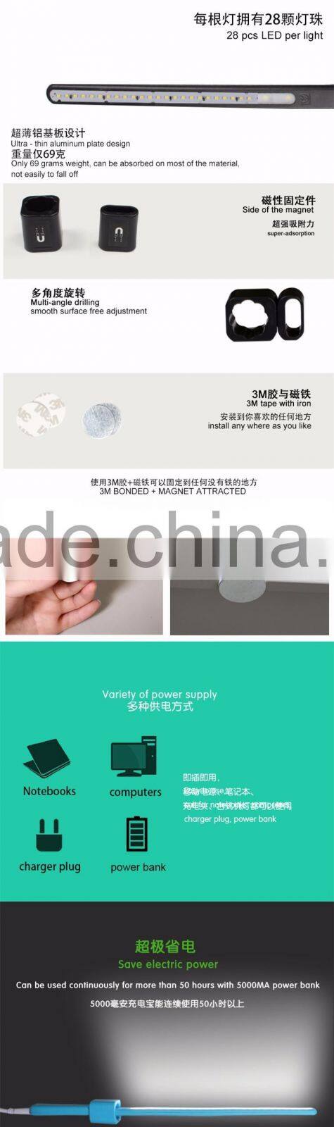 New Arrival Portable Lighting Lamp Of Bookshelf, USB Charge LED Night Light