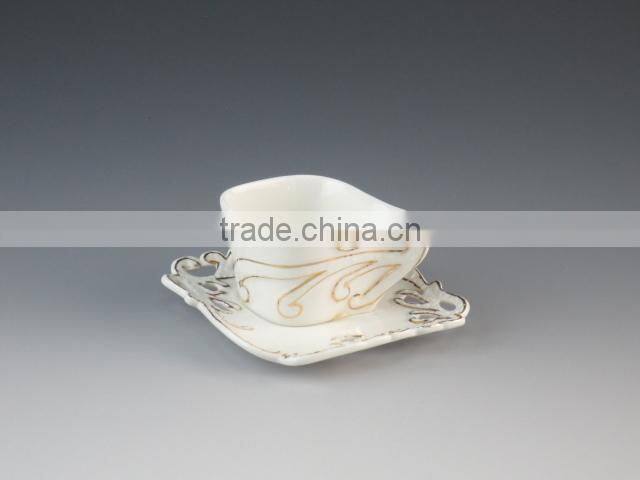Ceramic Porcelain White V Shaped Coffee Tea Cup And Saucer, wholesale cheap porcelain cup and saucer in stock