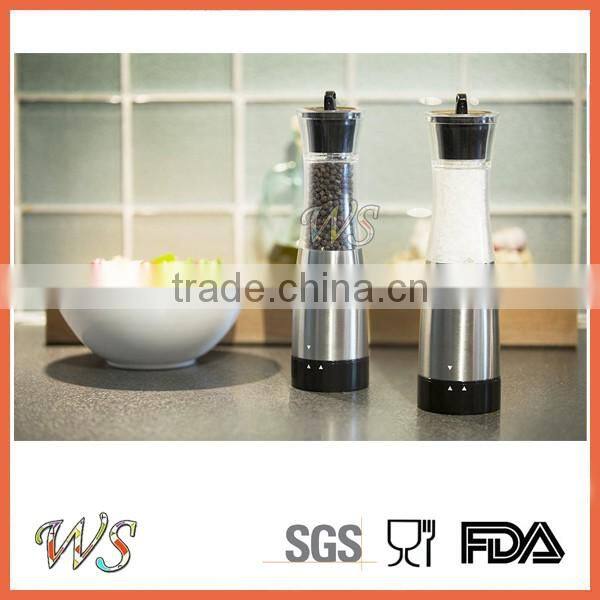 WS-PG29 9 Inches Stainless Steel salt and pepper mill with Clear Acrylic Body and Adjustable Ceramic Grinding Mechanism