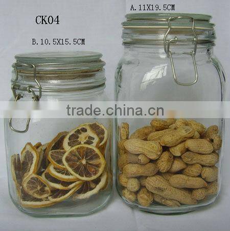 clear square big glass airless jar with clamp glass lid