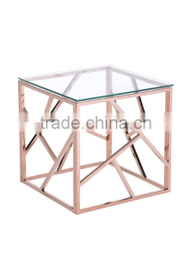 High quality metal type stainless steel large square end tables with rose gold metal frames