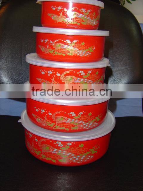 Hot sale enamel food container 3pcs 5pcs mixing bowl storage bowl