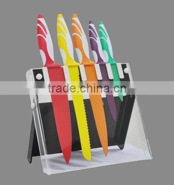colorful 5 piece flower non-stick coating blade kitchen knife set