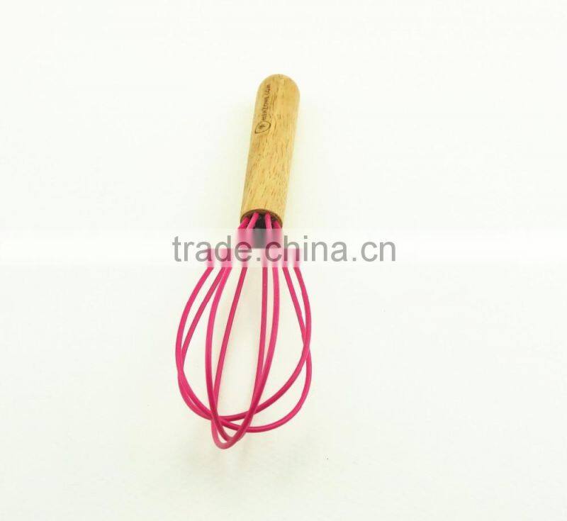 13042 Wooden Whisk Silicone Milk and Egg Whisk Heat Resistant Non-Stick with Beech Handle