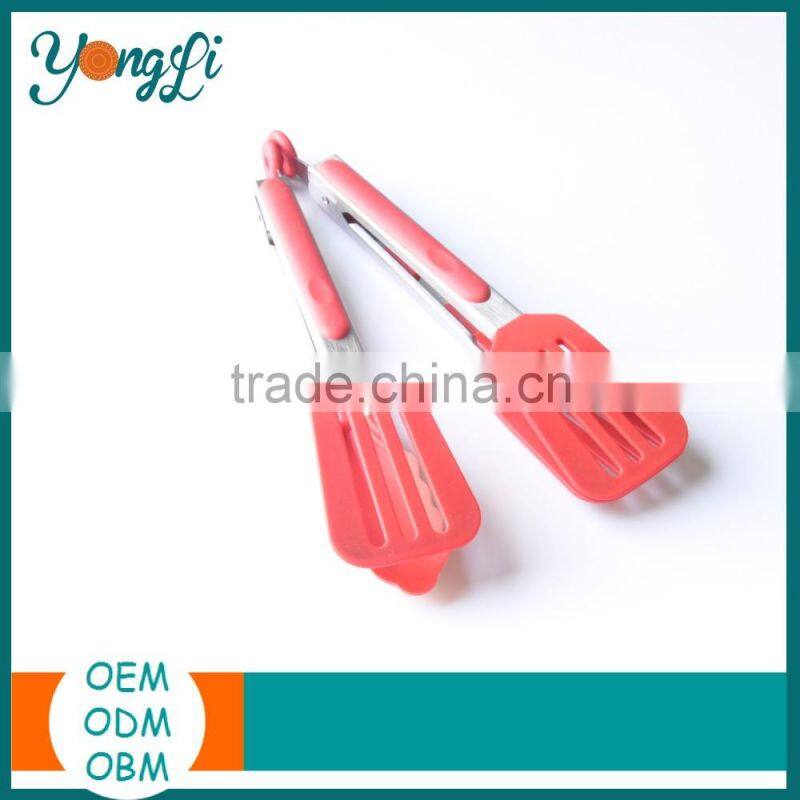 BPA Free 9inch Silicone Kitchen Stainless Steel Serving Salad Tong