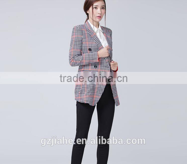 New fashion plaid ladies medium jacket plaid fashion women suit