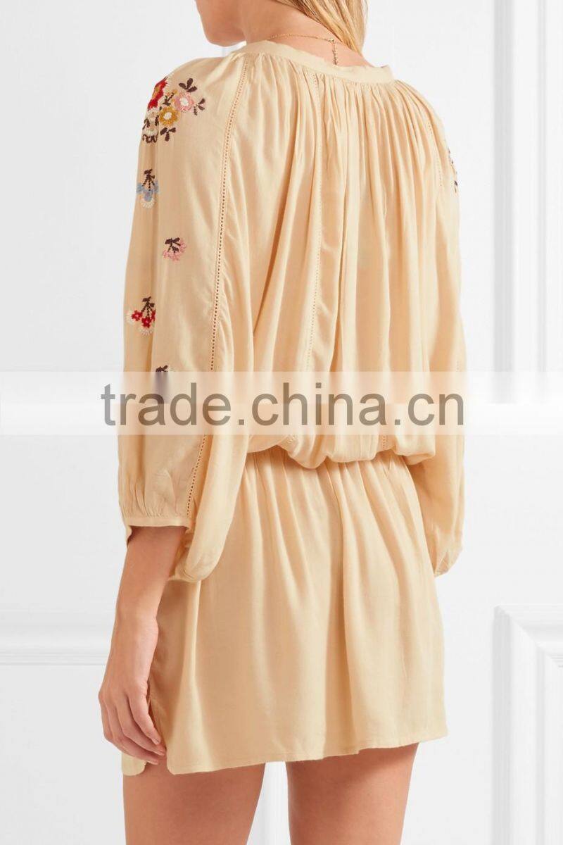 Boho Clothing Colorful Floral Embroidery Designs Mini Dress Swimwear Cover up 2016 HSD5839