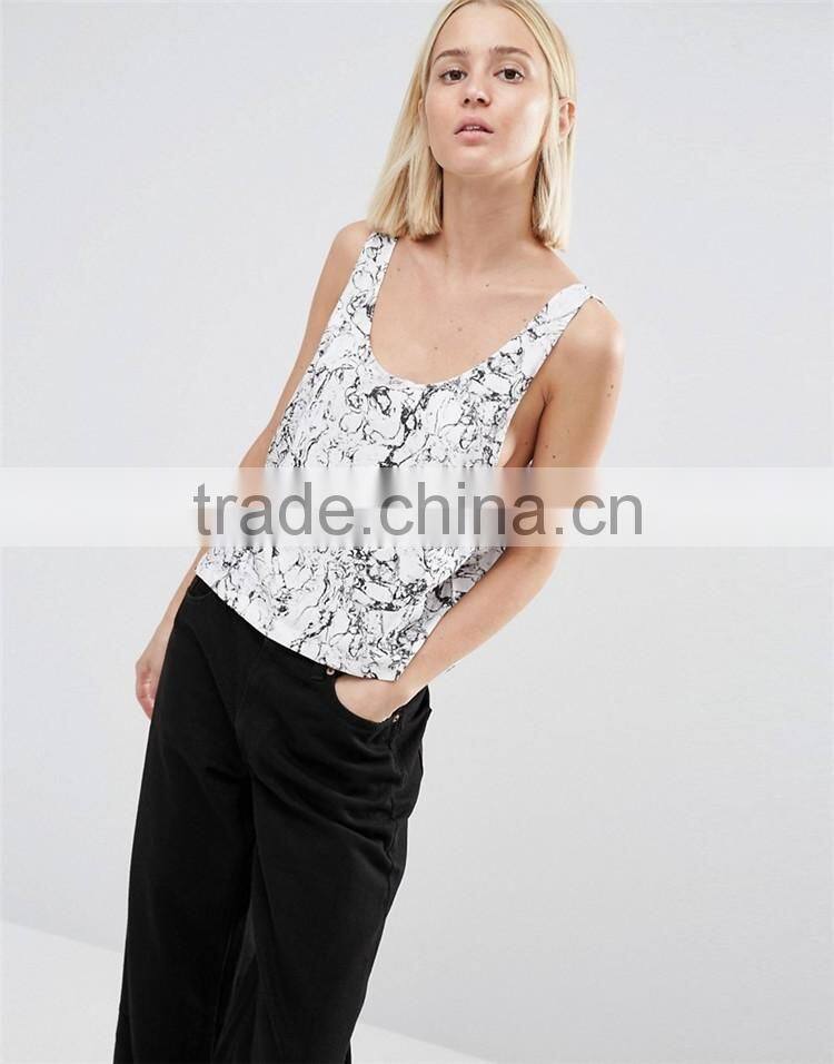 Oil Print Scoop Back Drop Womens Blank Dropped Armhole Tanks