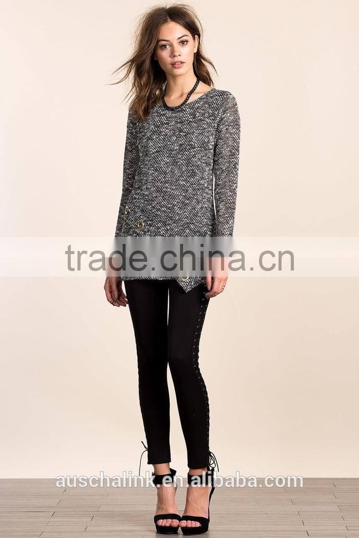 nice deign high quality girls fancy loose neck marled sweater