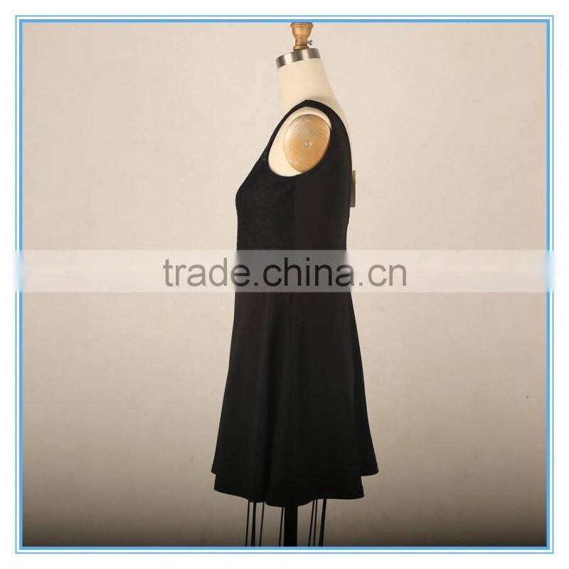 2016 Woman Sexy Club Dress Fashion Lace Patchwork Dress Backless Black Dress