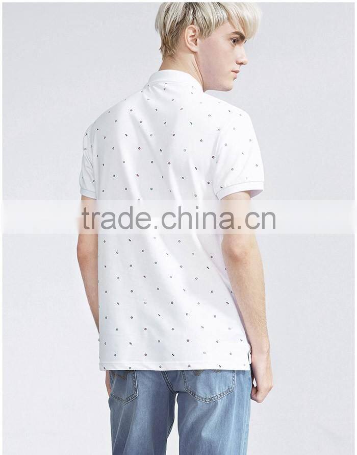 Men's white polka dot printed softextile polo shirt