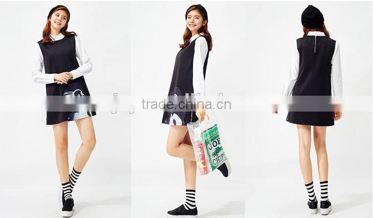 Women's black knitting small hem A printed sleeveless dresses