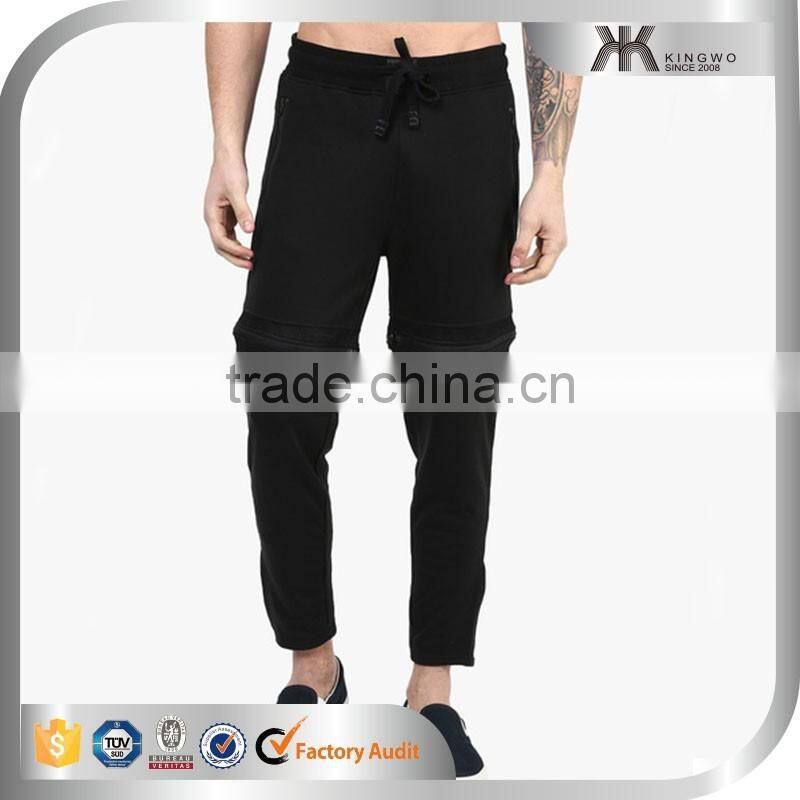 Men Harem Black Zip Mesh Knee Design HIp Hop Running pants