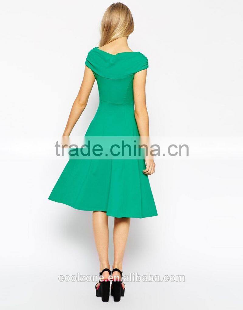 Sexy cross shoulder skater design middle aged women fashion dress