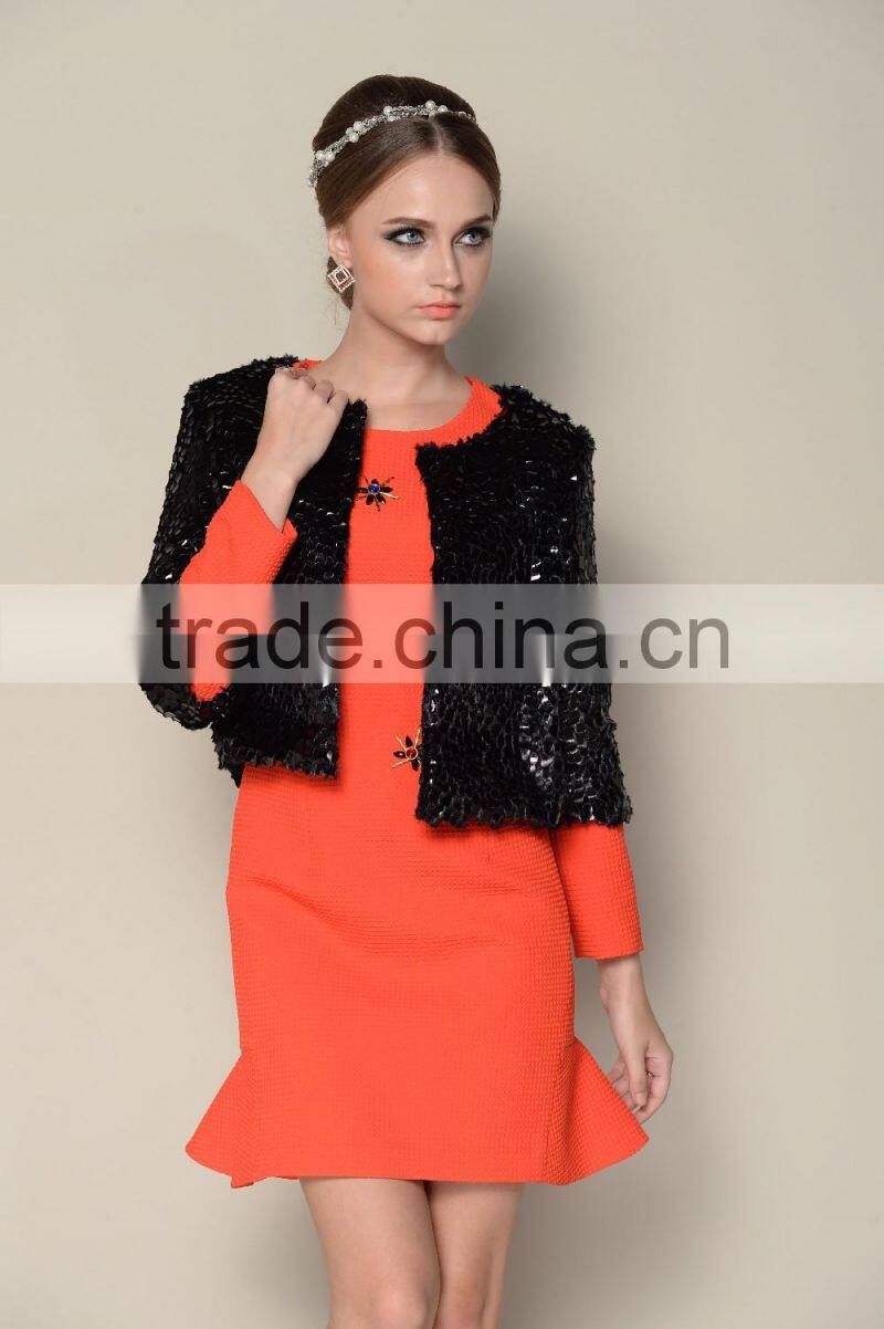 hot selling black shinny high end 2015 warm short jackets for women