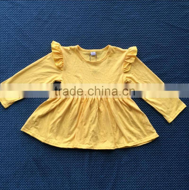 LY-090 soild yellow baby clothing puff sleeve soft casual girl cotton dress party dress todddler princess