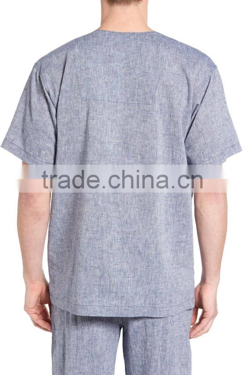2017 high quality custom Linen Cotton Pajama Shirt men sexy pajamas sleepwear in pyjamas wholesale