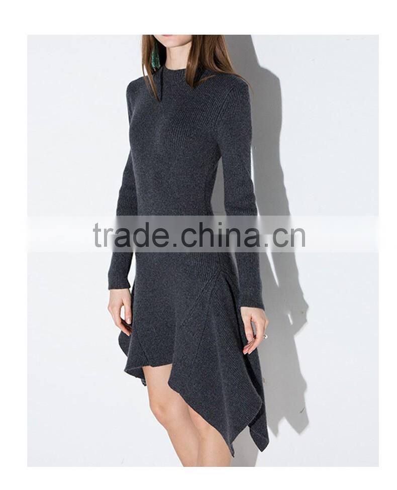 Women's autumn new arrival long sleeve knitted slim fit irregular bottom dress