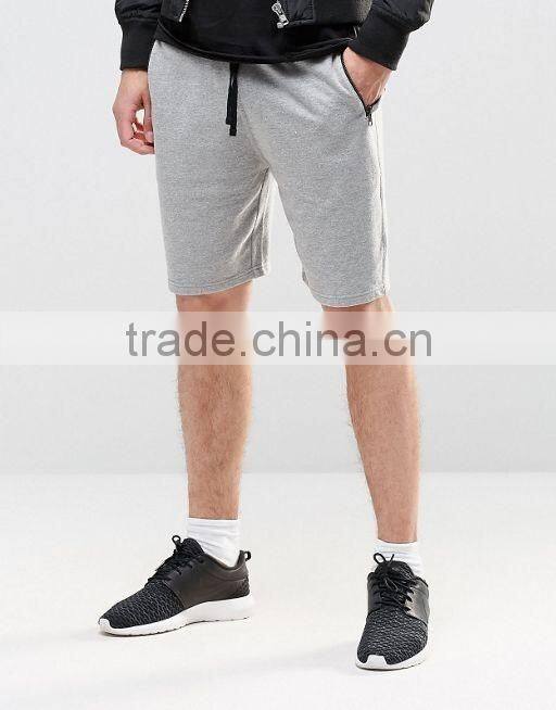 Men's Slim Fit Jersey Shorts With Zips In Grey Marl
