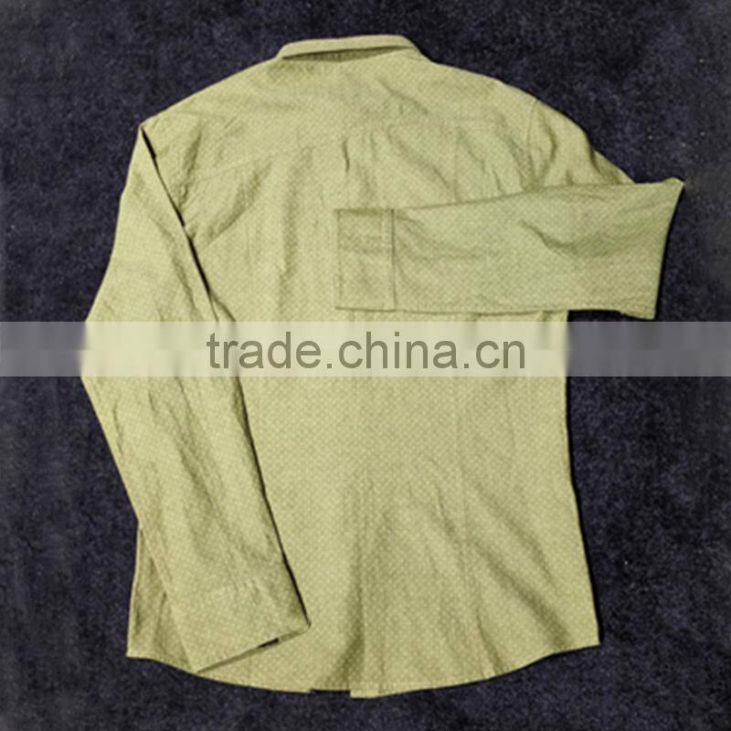 Green Men Slim Long Sleeves Dotted Print Shirts