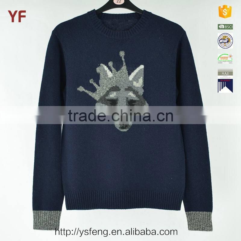 deep blue cheap Intarsia Pullover Man' Sweater design