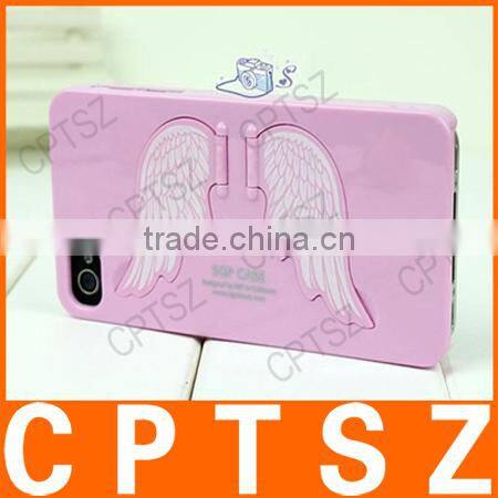 Wings Fashion Stents TPU Plastic GEL Kick Stand Hard Shell Back Case Cover Protector Ice Cream Color For Apple For iPhone 4,4S,5