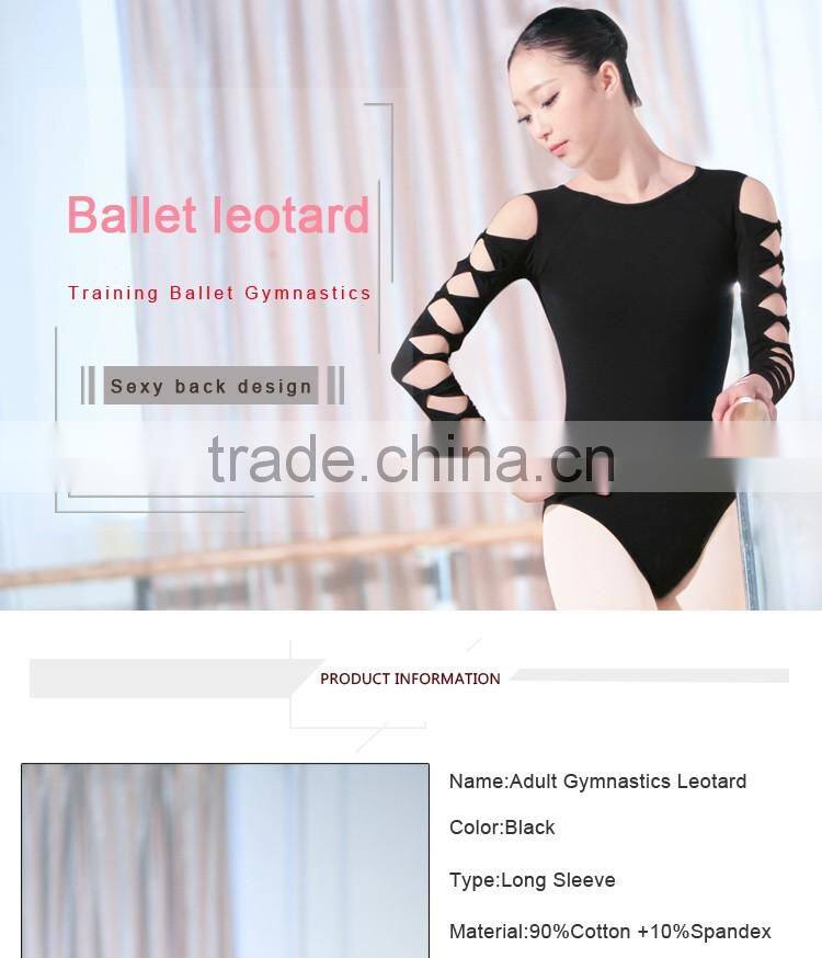 Women Ballet Bodysuit Ballet Leotards Ballerina Black Gymnastics Leotards Hollow Sleeve