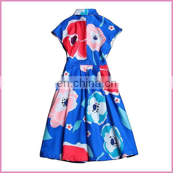 bright color floral printed off sleeves retro dress