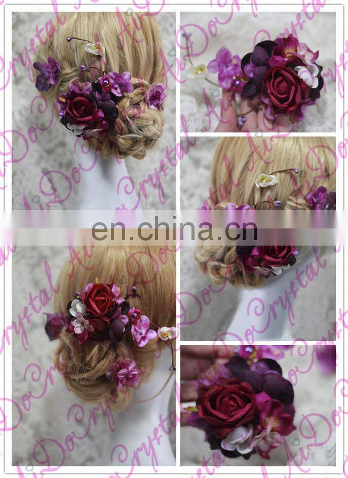 Aidocrystal purple rose flower hair clip Headband bridal hair accessories