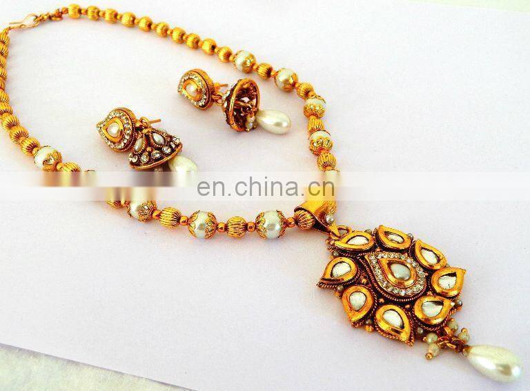 Kundan Pendant set-Indian bollywood Fashion Jewelry-wholesale Imitation Jewelry-party wear Jewellery