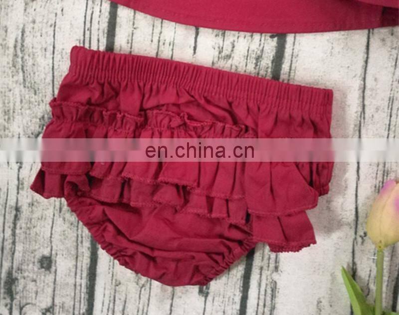 2019 Summer red girls dress & ruffle bloomer pants & headband 3pc set