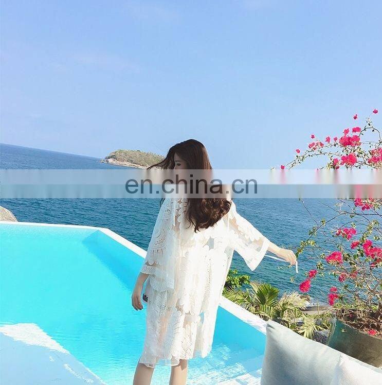 New 2019 Pareos Beach Cover Up Floral Embroidery Swim suit Cover Up Women Robe De Plage Beach Cardigan Bathing Suit Cover Ups