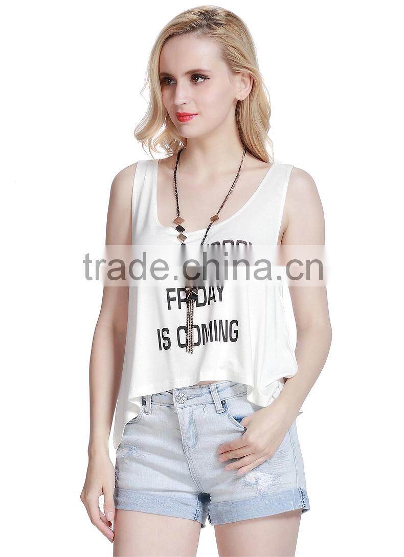 Fashion Cheap Women's Custom Printed Tank Top with 100% Cotton Fabric