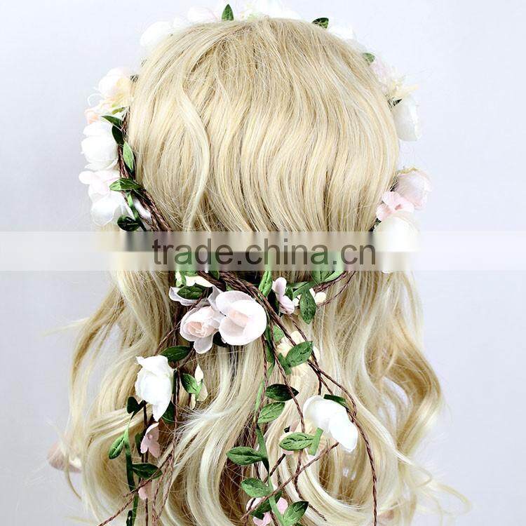 New Design Mori Girl Hiar Artificial Flower Wreath For Wedding