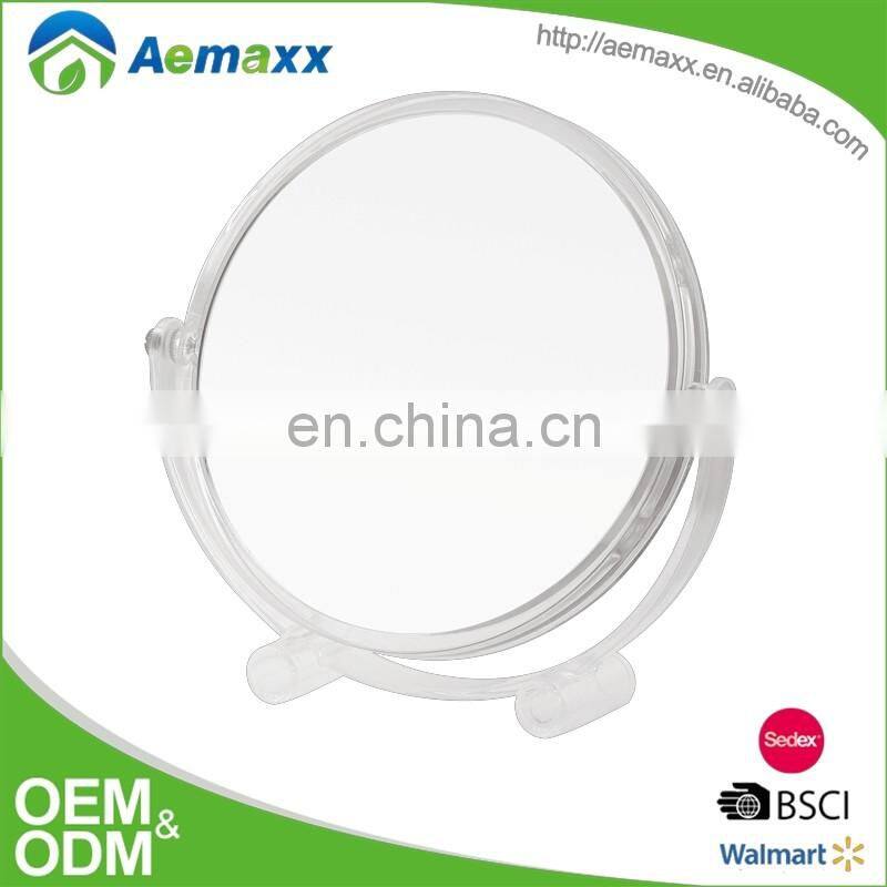 Unique stand round bathroom plastic frame mirror make up mirror
