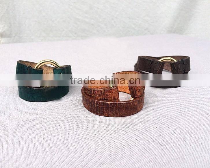 Personality High Feshion Genuine Leather Crocodile Parttern Crack Vintage Retro Style Hand Make Bracelet for mens