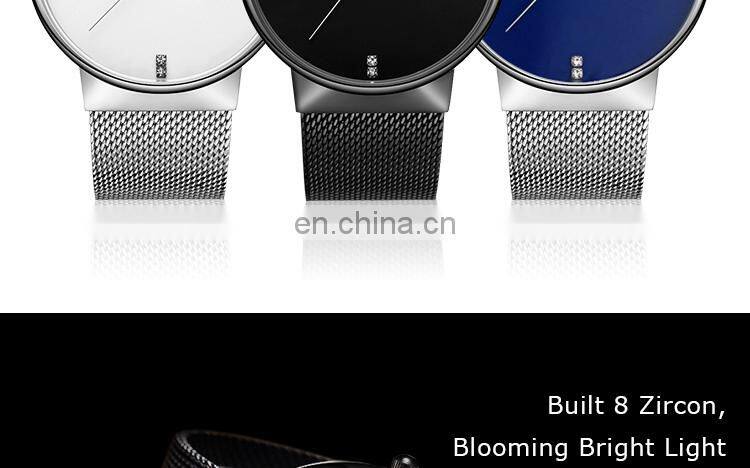 SINOBI Men's Watch Luxury Calendar Date Display Dazzling Diamond Index Dial Steel Milanese Mesh Band S9685G Relogio Masculino