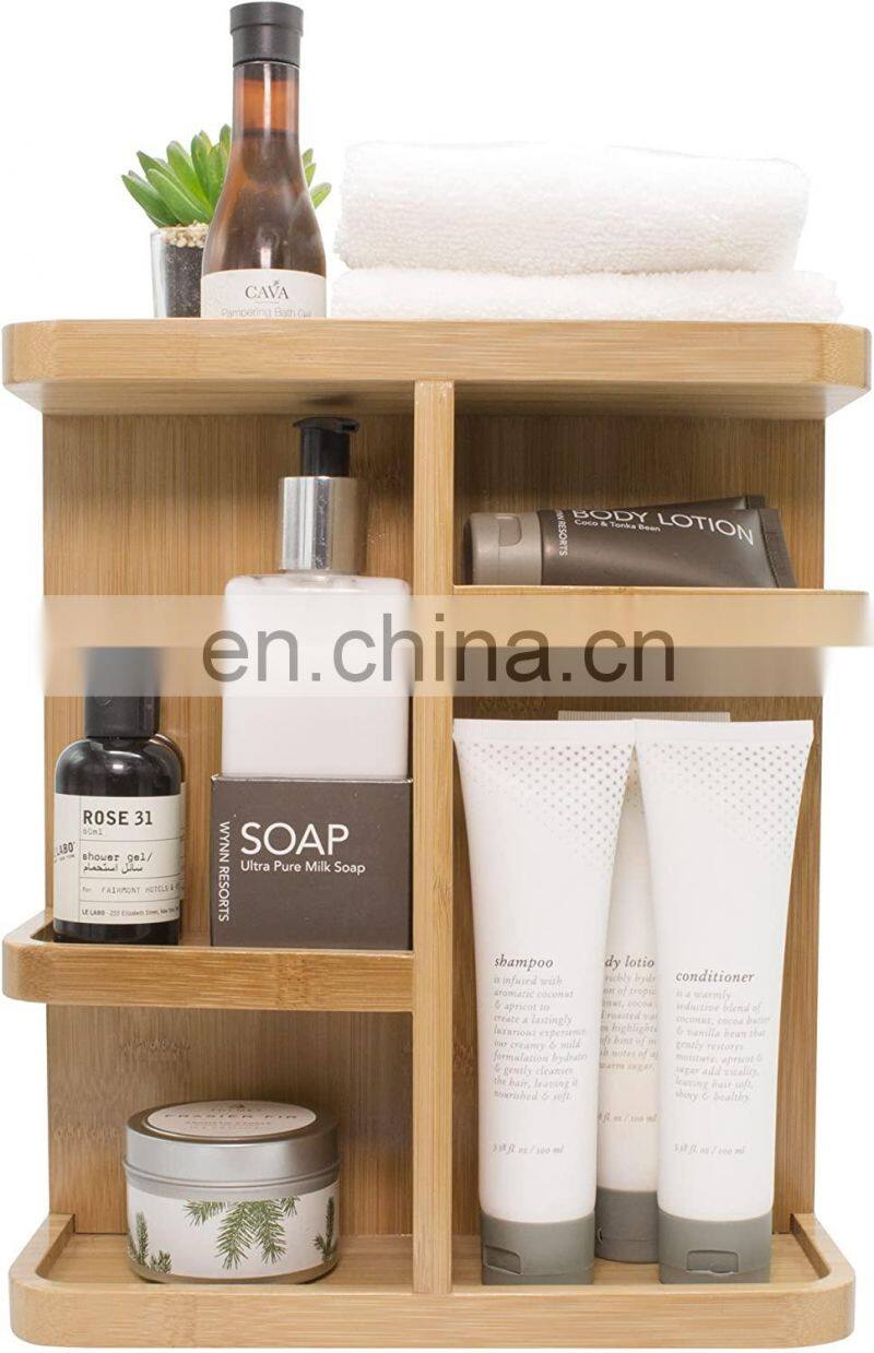 360 degree Bamboo Cosmetic Organizer Multifunction Storage Carousel for Makeup Toiletries and More Great for Vanity Desk