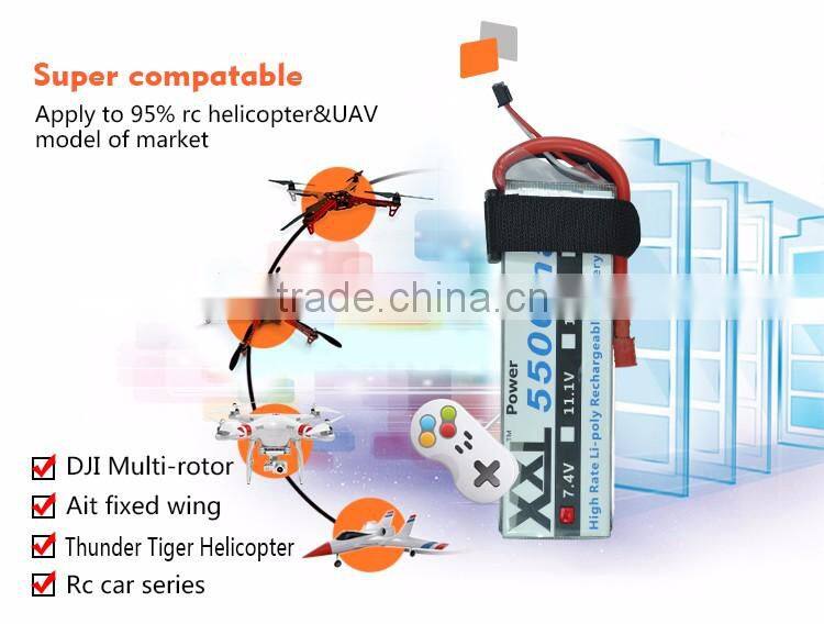 High powe lipo battery 5500mah 7.4v with Universal Plug System