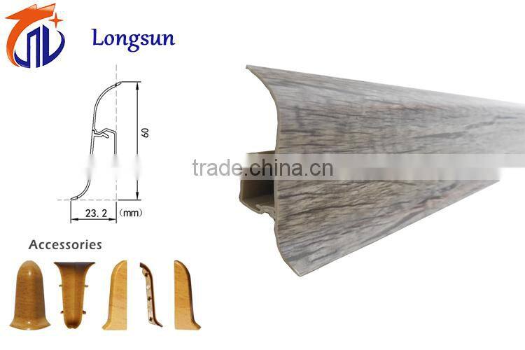 China supplier imitation wood grain flooring trim pvc skirting board