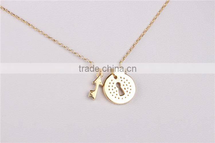 wholesale fashion silver lock and key pendant 925 solid silver gold plated necklace