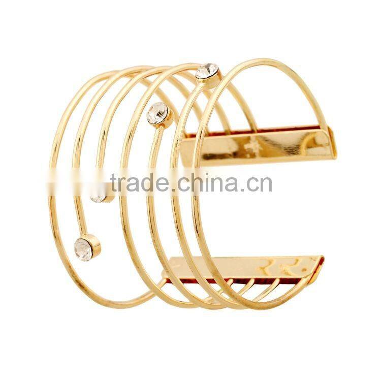 Europe Wire Shape Diamond Gold Plated Cuff Bracelet