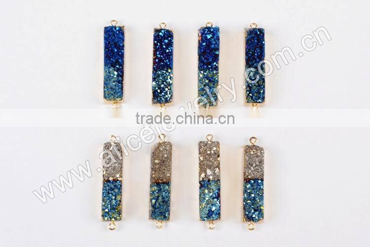 Bicolor titanium druzy bar connector-blue, silbver, green